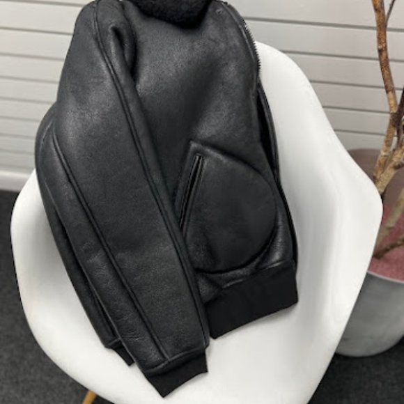 Chevignon Men's Aviator Black Leather Jacket Size XXL - Picture 5 of 14